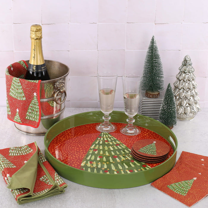 Festive Filigree Round Lacquer Serving Tray