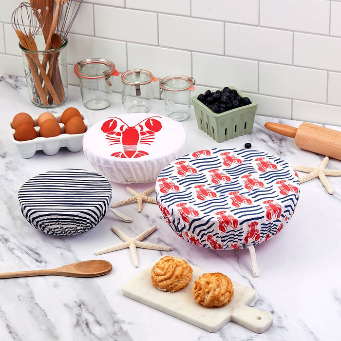 LOBSTER WAVES Cotton Dish Covers, set of 3