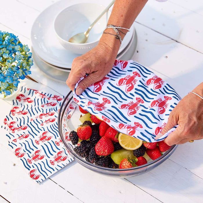 LOBSTER WAVES Cotton Dish Covers, set of 3 (Available: 01/31/2025)