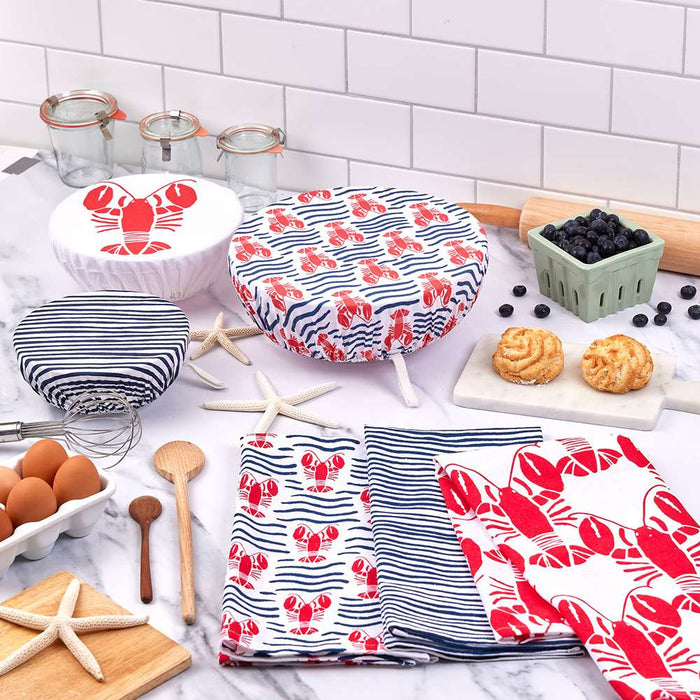 LOBSTER WAVES Cotton Dish Covers, set of 3