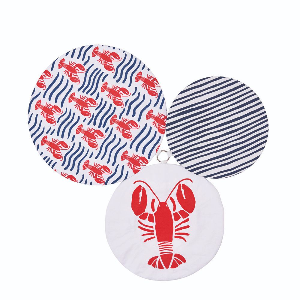 LOBSTER WAVES Cotton Dish Covers, set of 3