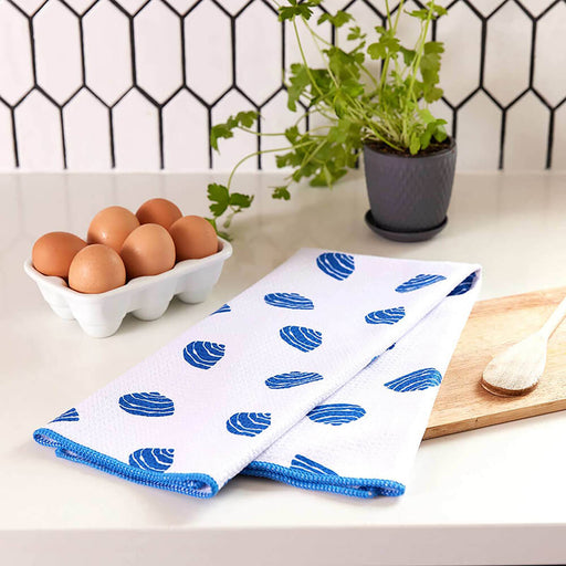Clams blu Kitchen Tea Towel-DBL