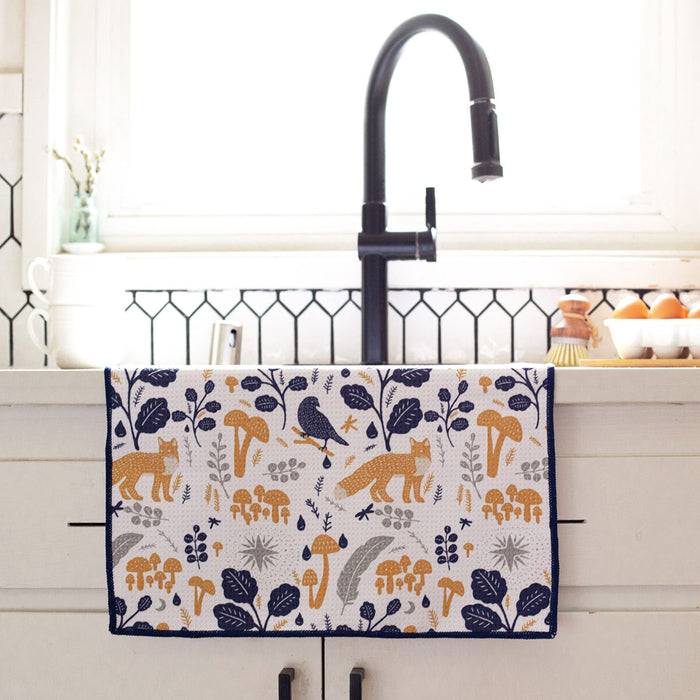 FOX AND FEATHERS blu Kitchen Tea Towel (AVAILABLE: 9/30/2023)