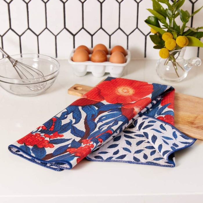 ICELANDIC POPPIES blu Kitchen Tea Towel