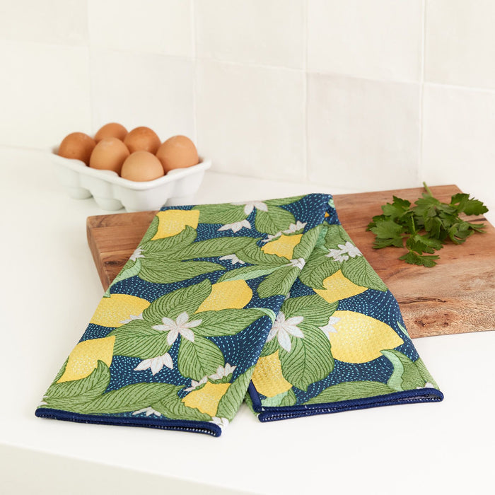 VINTAGE LEMONS blu Kitchen Tea Towel