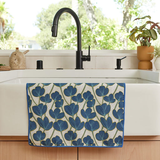 Modern Poppy Blue blu Kitchen Tea Towel