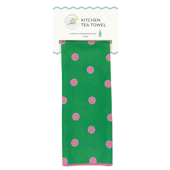 Pink and Green Polka Dots Eco Kitchen Tea Towel