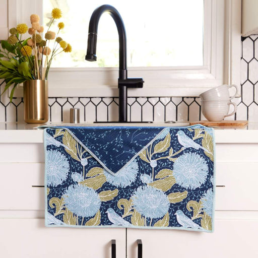 Chrysanthemum Bird blu Kitchen Tea Towel
