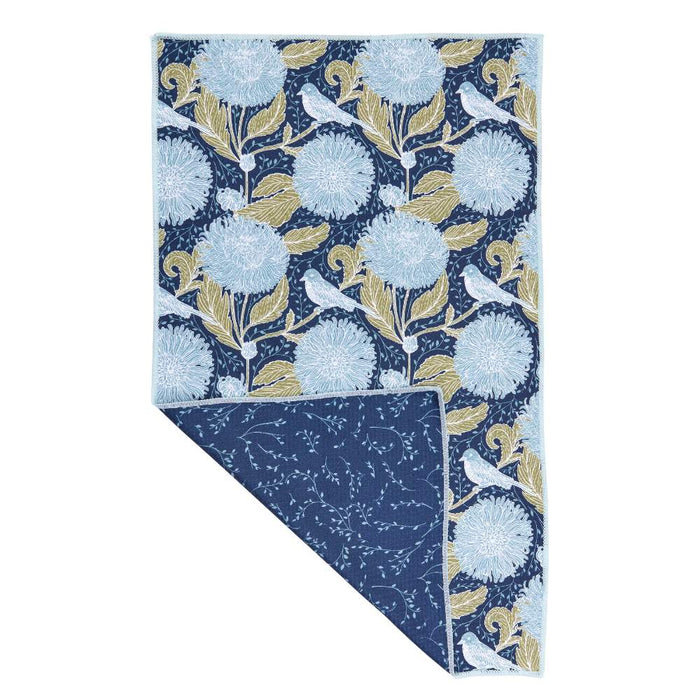 CHRYSANTHEMUM BIRD blu Kitchen Tea Towel