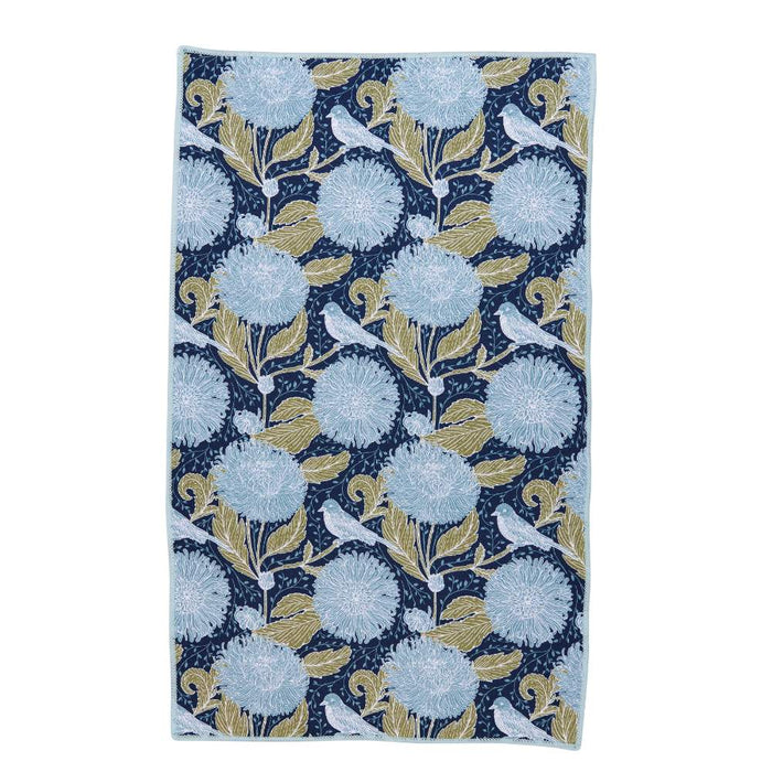 CHRYSANTHEMUM BIRD blu Kitchen Tea Towel