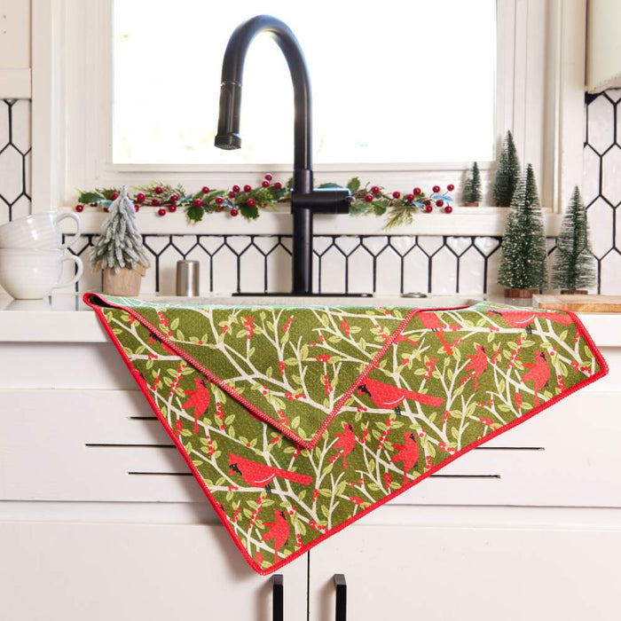 RED CARDINALS blu Kitchen Tea Towel (Available: 09/23/24)