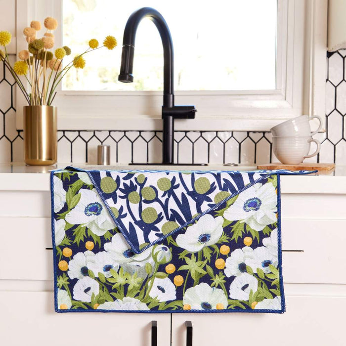 ANEMONE POPPY blu Kitchen Tea Towel