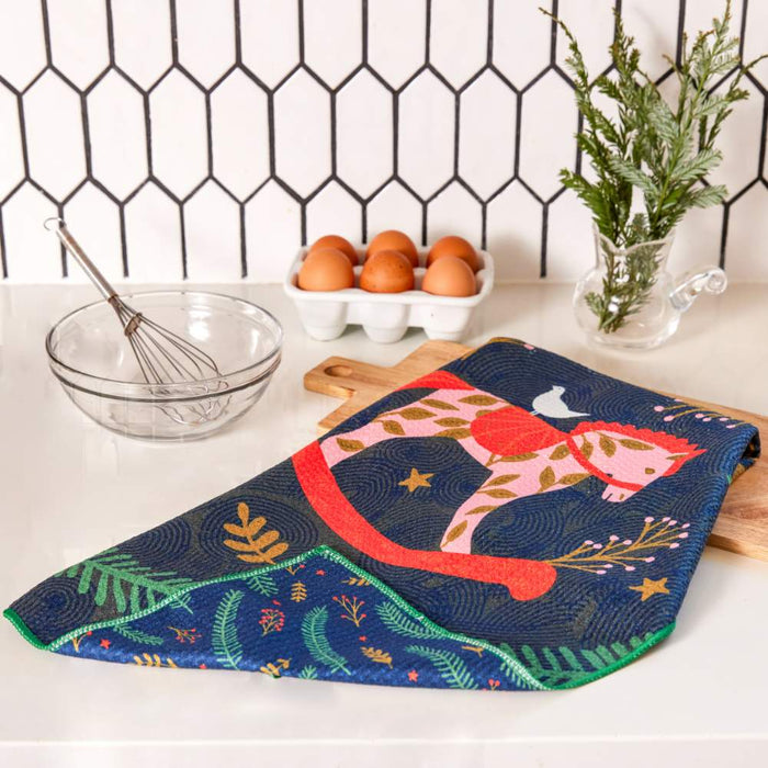 HOLIDAY HORSE blu Kitchen Tea Towel