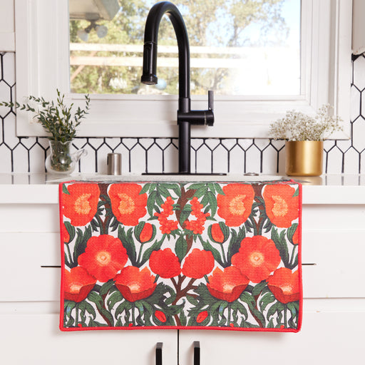 Icelandic Poppies Green Eco Kitchen Tea Towel