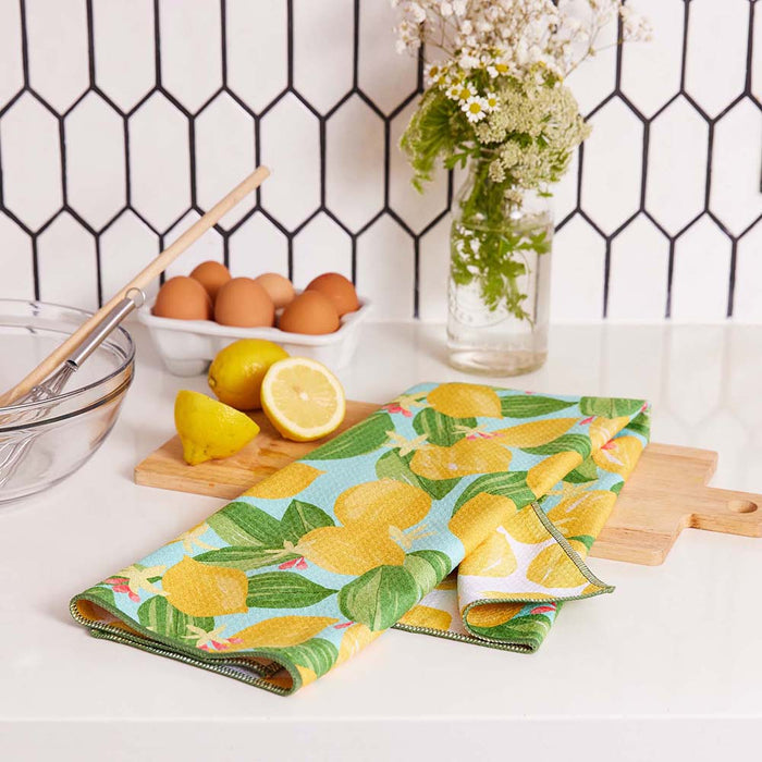 LEMON BLOSSOMS blu Kitchen Tea Towel