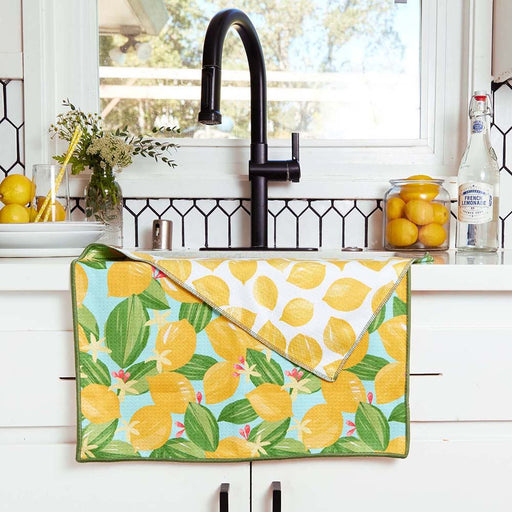 Lemon Blossoms blu Kitchen Tea Towel