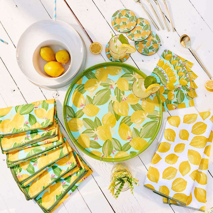 LEMON BLOSSOMS blu Kitchen Tea Towel