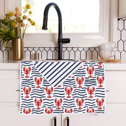 Lobster Waves blu Kitchen Tea Towel