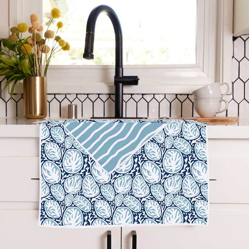 Coral Garden blu Kitchen Tea Towel