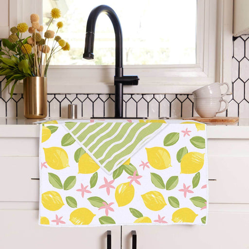 Limone Blossoms blu Kitchen Tea Towel