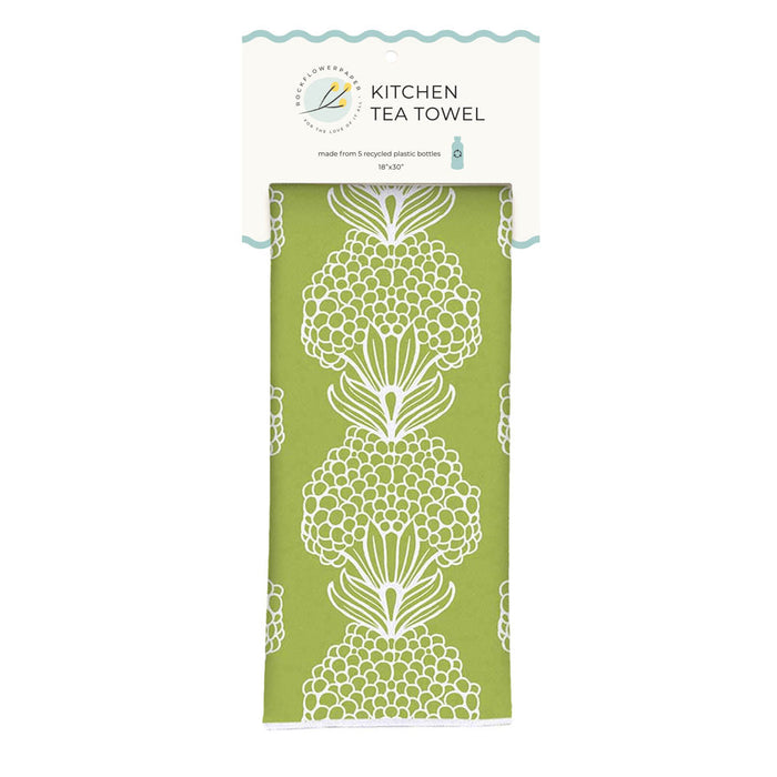 Hydrangea Green Eco Kitchen Tea Towel
