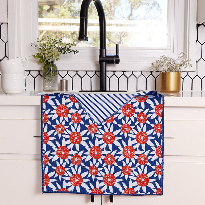 STRAW SUNFLOWER RED blu Kitchen Tea Towel