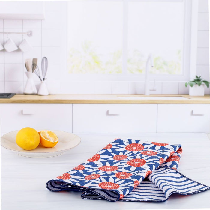 STRAW SUNFLOWER RED blu Kitchen Tea Towel
