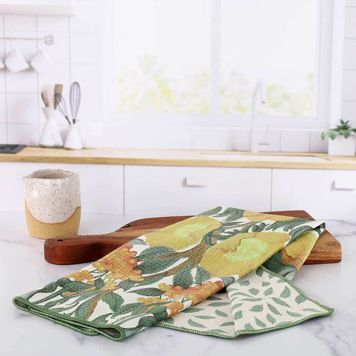 Icelandic Poppies Gold blu Kitchen Tea Towel