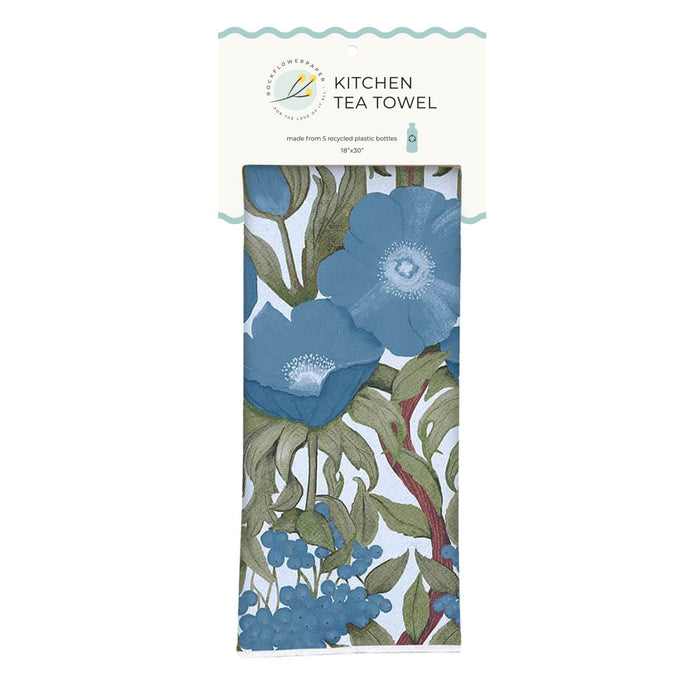 Icelandic Poppies Blue Eco Kitchen Tea Towel