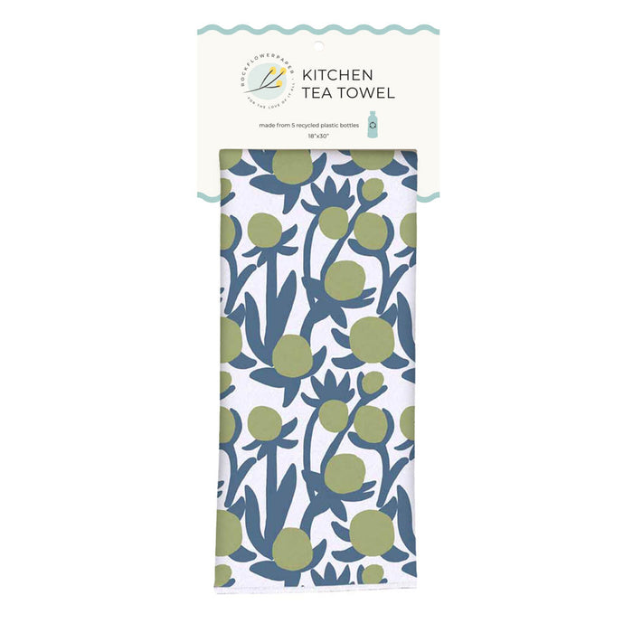 Soft Bloom Blue Green Eco Kitchen Tea Towel
