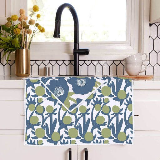 Soft Bloom Blue Green blu Kitchen Tea Towel