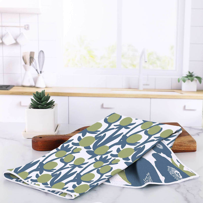 Soft Bloom Blue Green blu Kitchen Tea Towel