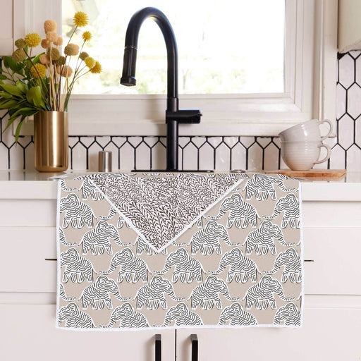 Elephants Tan blu Kitchen Tea Towel