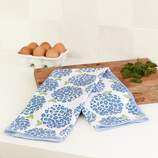 HYDRANGEA WHITE blu Kitchen Tea Towel
