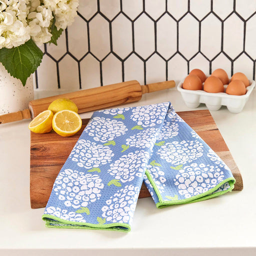 HYDRANGEA BLOSSOMS blu Kitchen Tea Towel