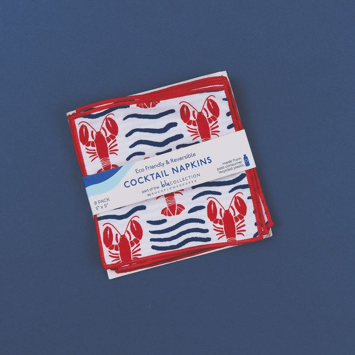 LOBSTER WAVES Reversible Eco Cocktail Napkins, set of 8