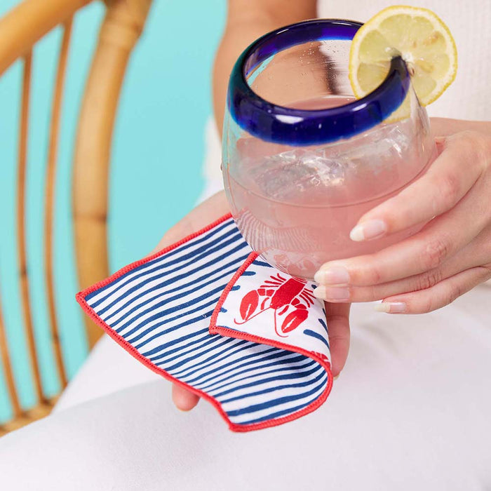 LOBSTER WAVES Reversible Eco Cocktail Napkins, set of 8