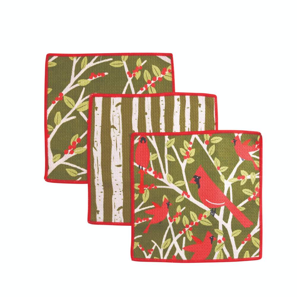 RED CARDINALS Dish Cloths, Set of 3 (Available: 09/23/24)