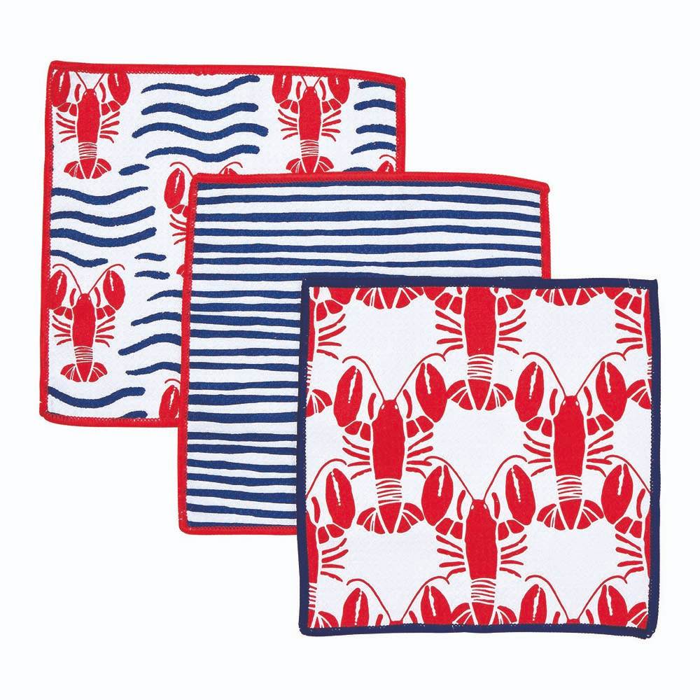 LOBSTER WAVES Dish Cloths, Set of 3