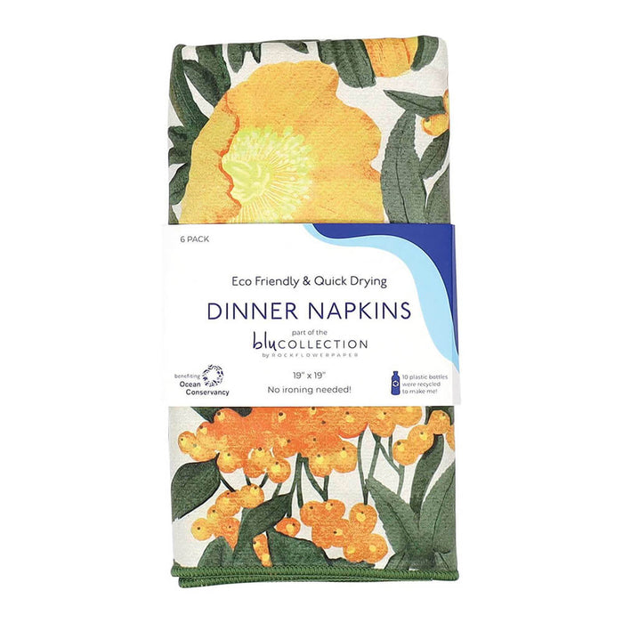 Icelandic Poppies Gold blu Dinner Napkin Set of 6