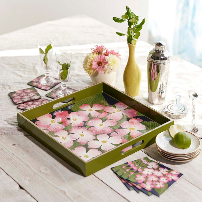 PINK DOGWOOD 15 Inch Square Tray