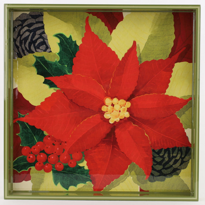 Poinsettia Square Lacquer Serving Tray