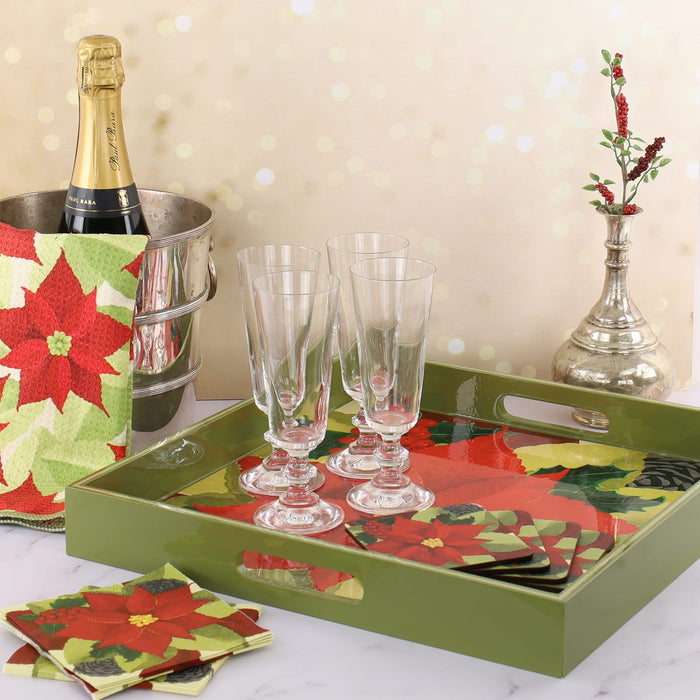 Poinsettia Square Lacquer Serving Tray