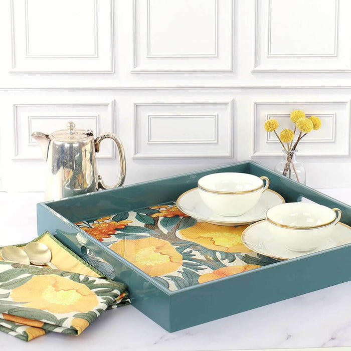 Icelandic Poppies Gold 15 Inch Square Tray