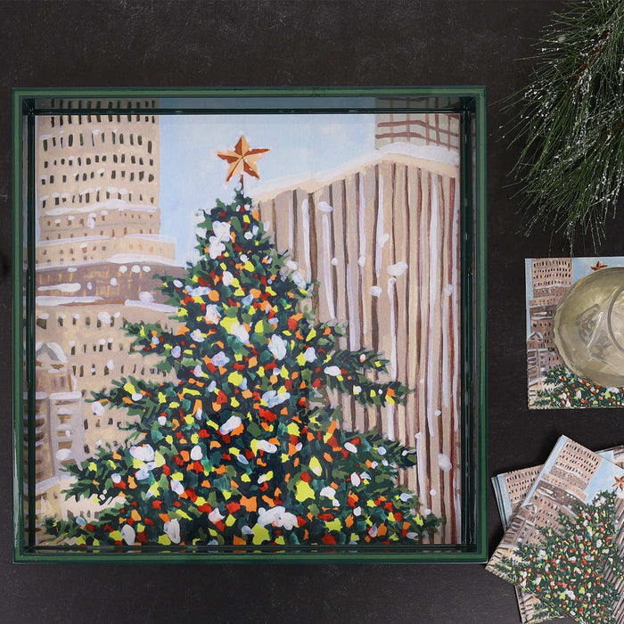 Cityscape Yuletide Square Lacquer Serving Tray