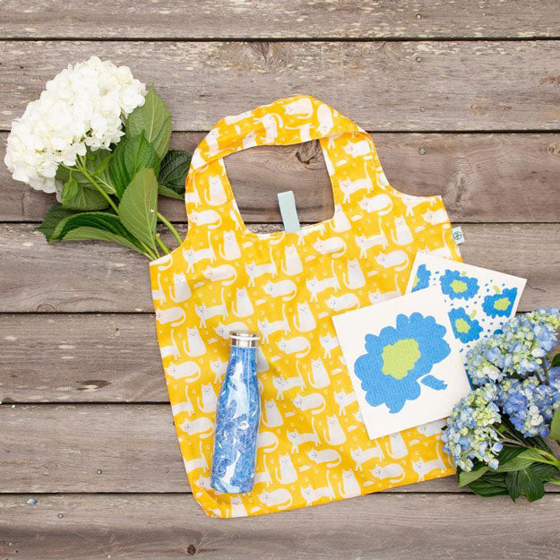 Kitty Cats Yellow blu Reusable Shopping Bag