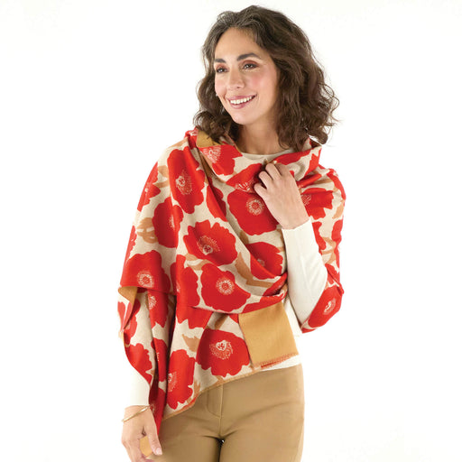 Poppies Red Reversible Wrap Scarf