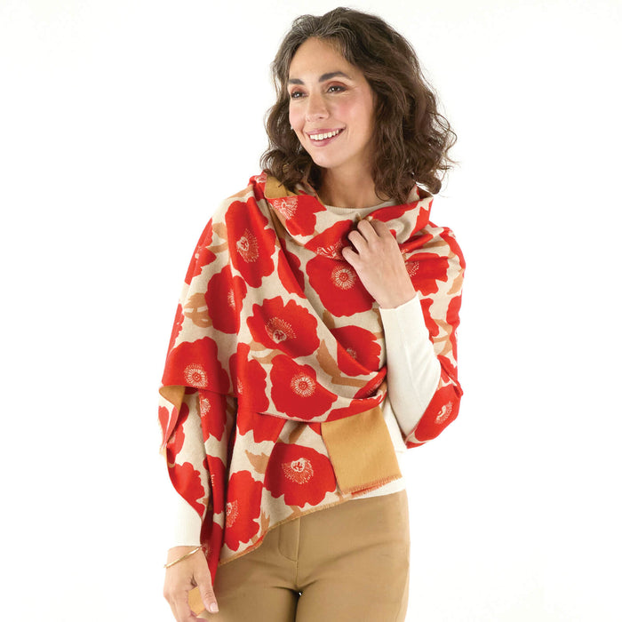 Poppies Red Reversible Wrap Scarf