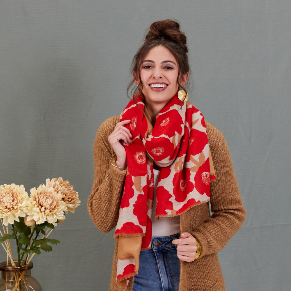 Poppies Red Reversible Wrap Scarf