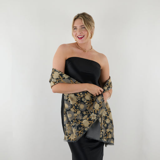 Chrysanthemum Flower Blue Reversible Wrap